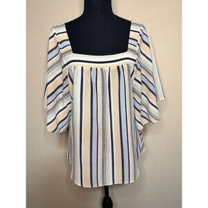 Mm mm mm Women’s Striped Square Neck Boho Flowy Blouse Top XL Beachy Coastal